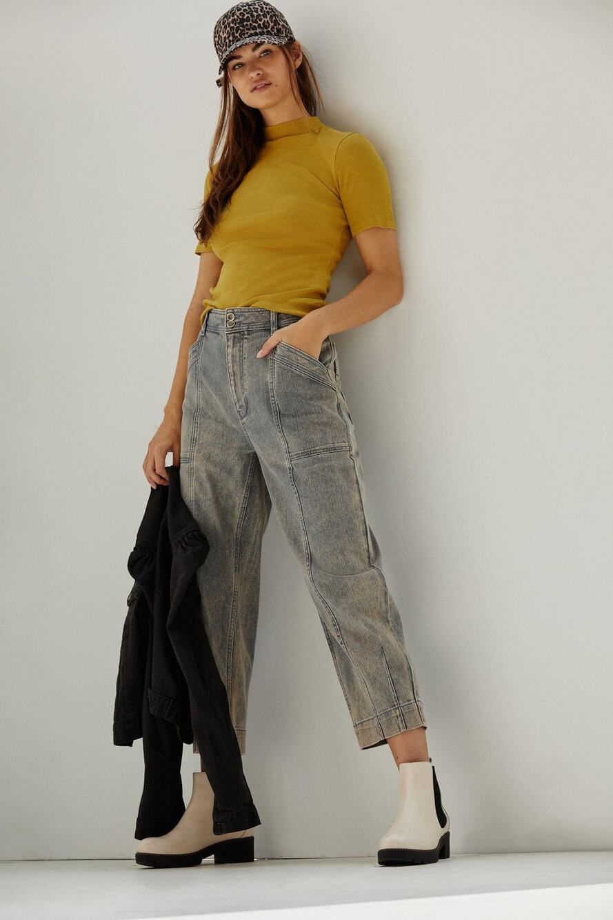 Anthropolgie mock neck ribbed baby tee S